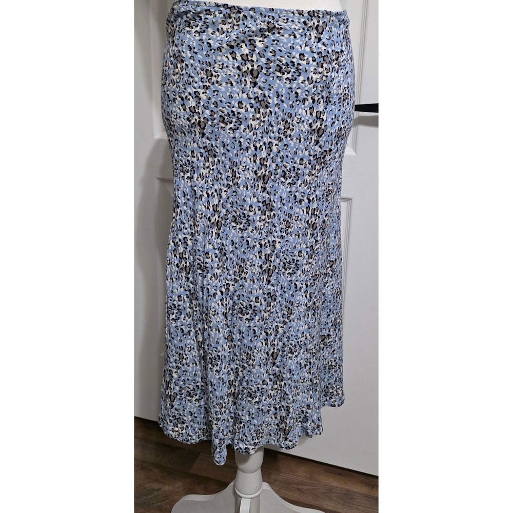 HAVE Womens Blue Animal Print Midi Skirt M Cotton Elastic Waist Fun Cheetah Chic